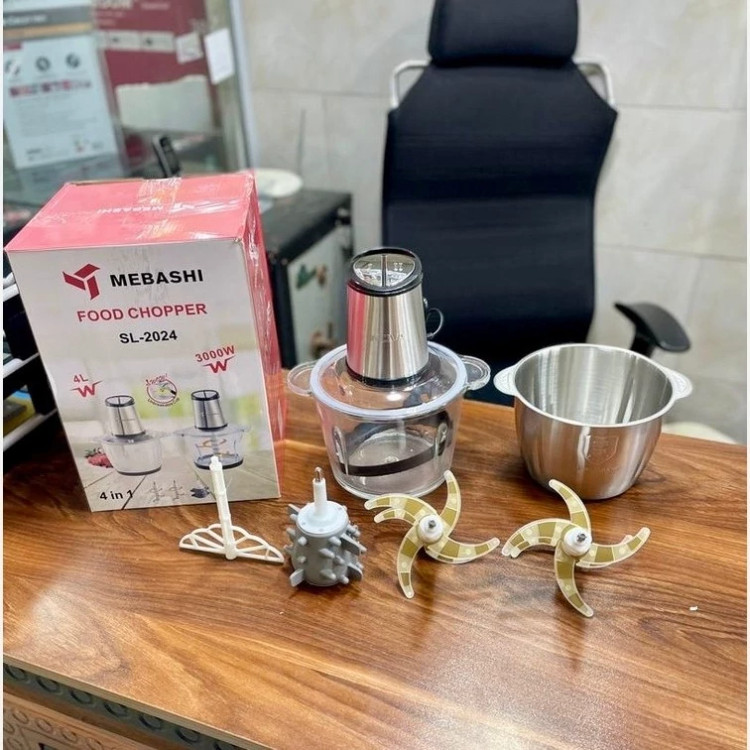 خردکن دوکاسه مباشی ژاپن- ظرفیت 4+4 لیتر- 6+6 تیغه تیتانیوم طلایی همراه با سیر پوست کن و همزن- 3 کاره- قدرت 3000W وات مدل