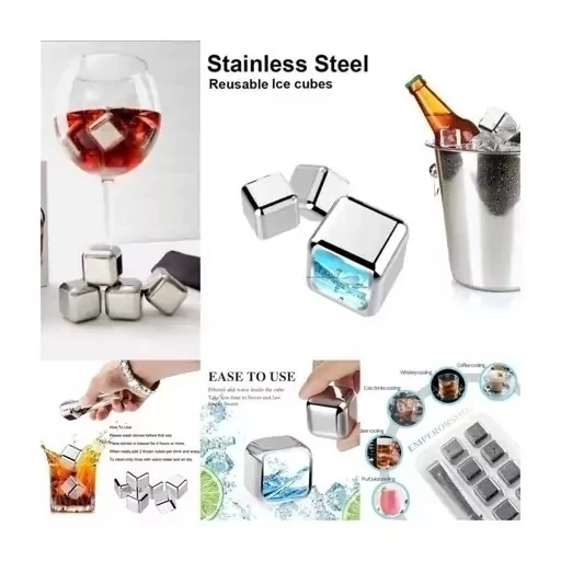 قالب یخ استیل خنک کننده نوشیدنی ضدزنگ و دارای ماده مخصوص خنک کننده 8 عددی با انبر مخصوص یخ فلزی دائمی