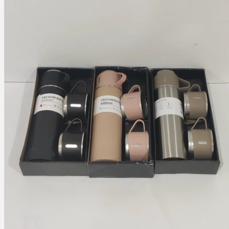 فلاسک مدل کادویی VACUUM FLASK SET گنجایش 0.5 لیتر به همراه 3 لیوان
