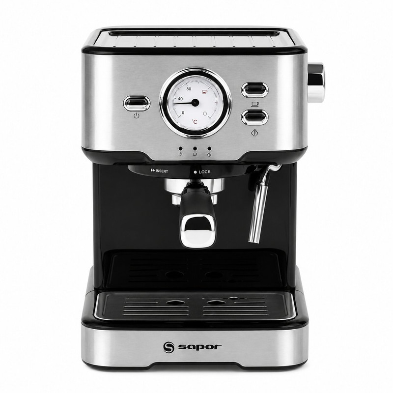 اسپرسوساز ساپر مدل SEM-1211S خانگی، 15 بار فشار بخار، 2 نازل قهوه، ظرفیت مخزن آب 2000 میلی‌لیتر