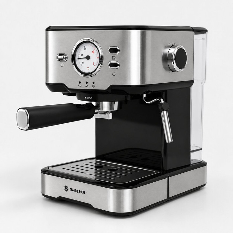 اسپرسوساز ساپر مدل SEM-1211S خانگی، 15 بار فشار بخار، 2 نازل قهوه، ظرفیت مخزن آب 2000 میلیلیتر