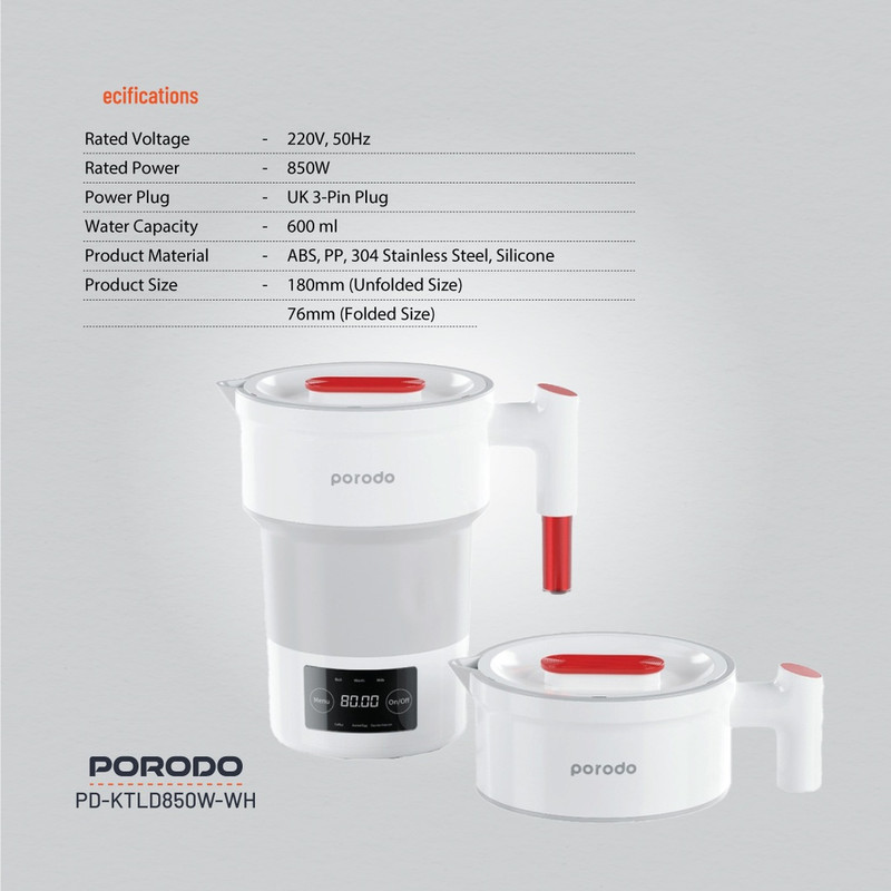 کتری برقی پرودو مدل PD-KTLD850W-WH گنجایش 0.6 لیتر