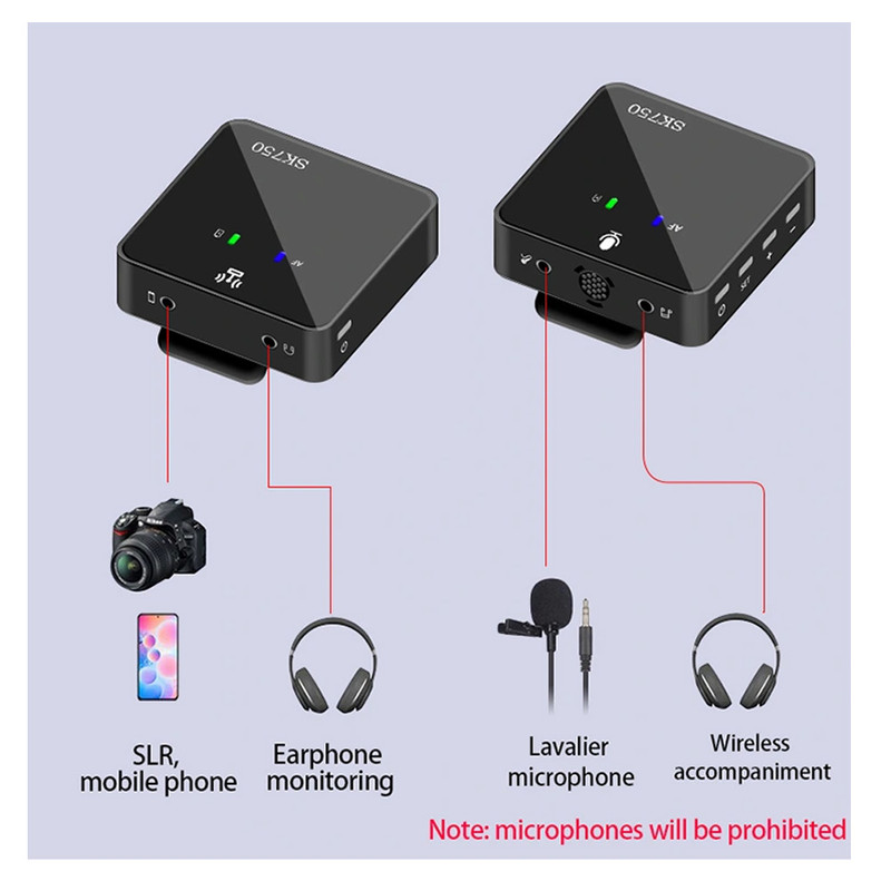 میکروفن بی سیم مدل دو کانال wireless microphone SK750 بسته 3 عددی