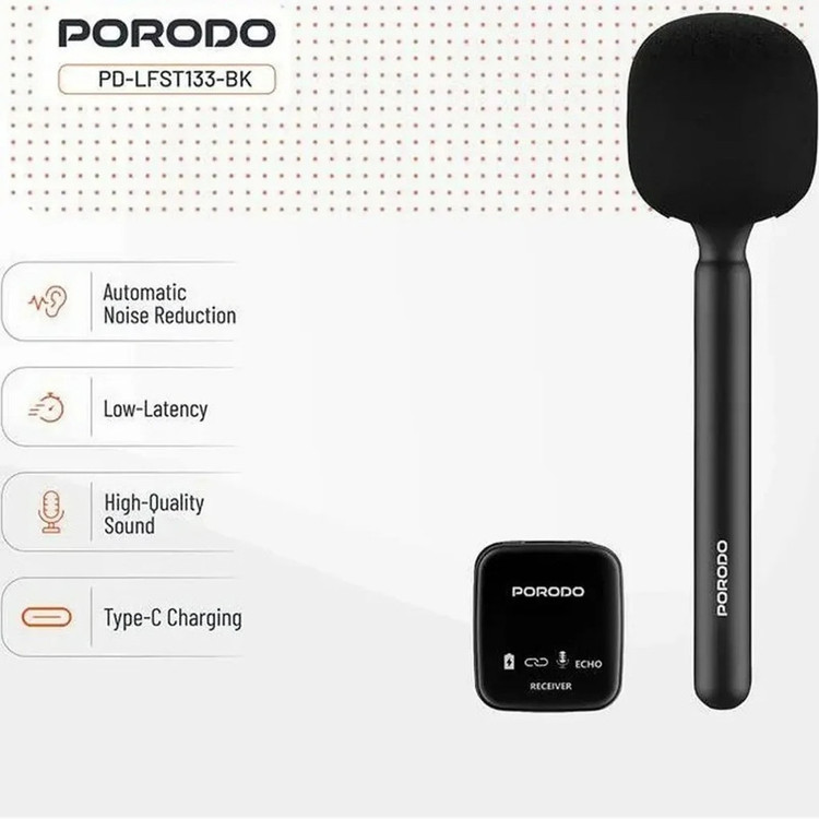 میکروفن یقه ای پرودو مدل PD-LFST133 با درگاه های اتصال تایپ سی و لایتنینگ و دوربین