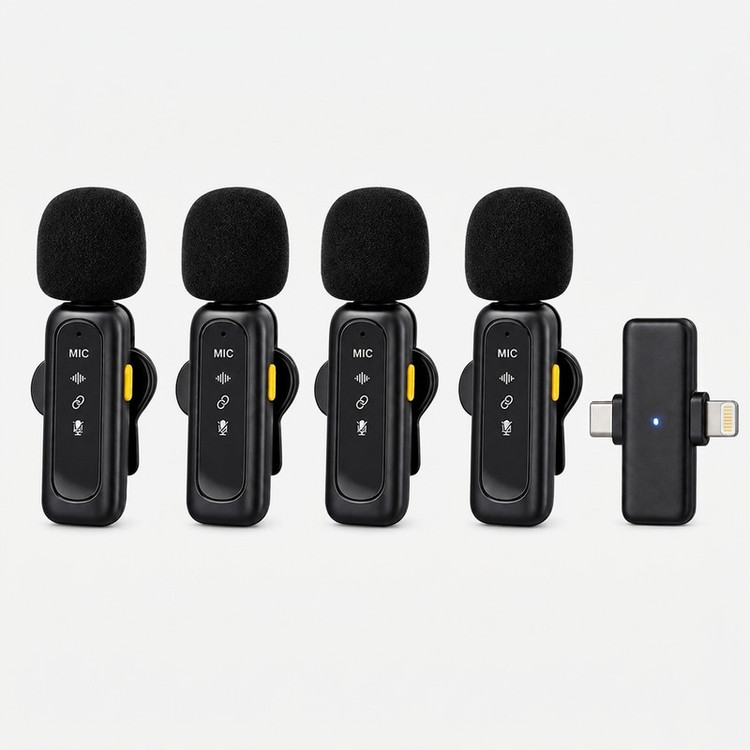 میکروفون حرفهای بیسیم مدل T90 4MIC با درگاه تایپ سی و لایتنینگ و 4 میکروفون