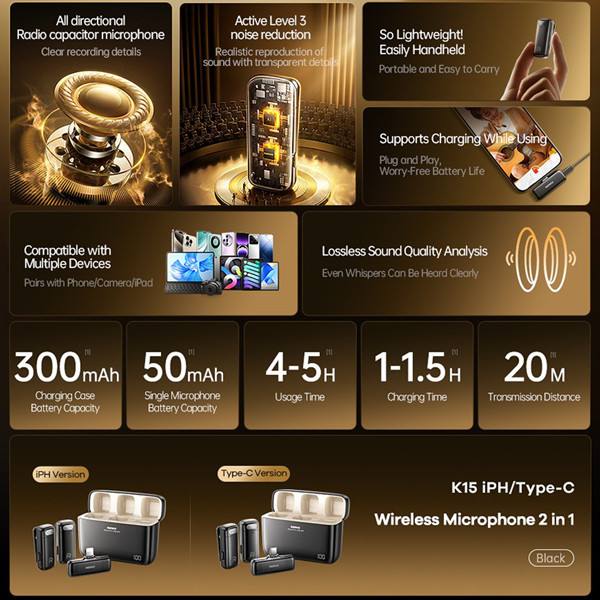 ست میکروفن بی سیم ریمکس مدل لایتنینگ K15